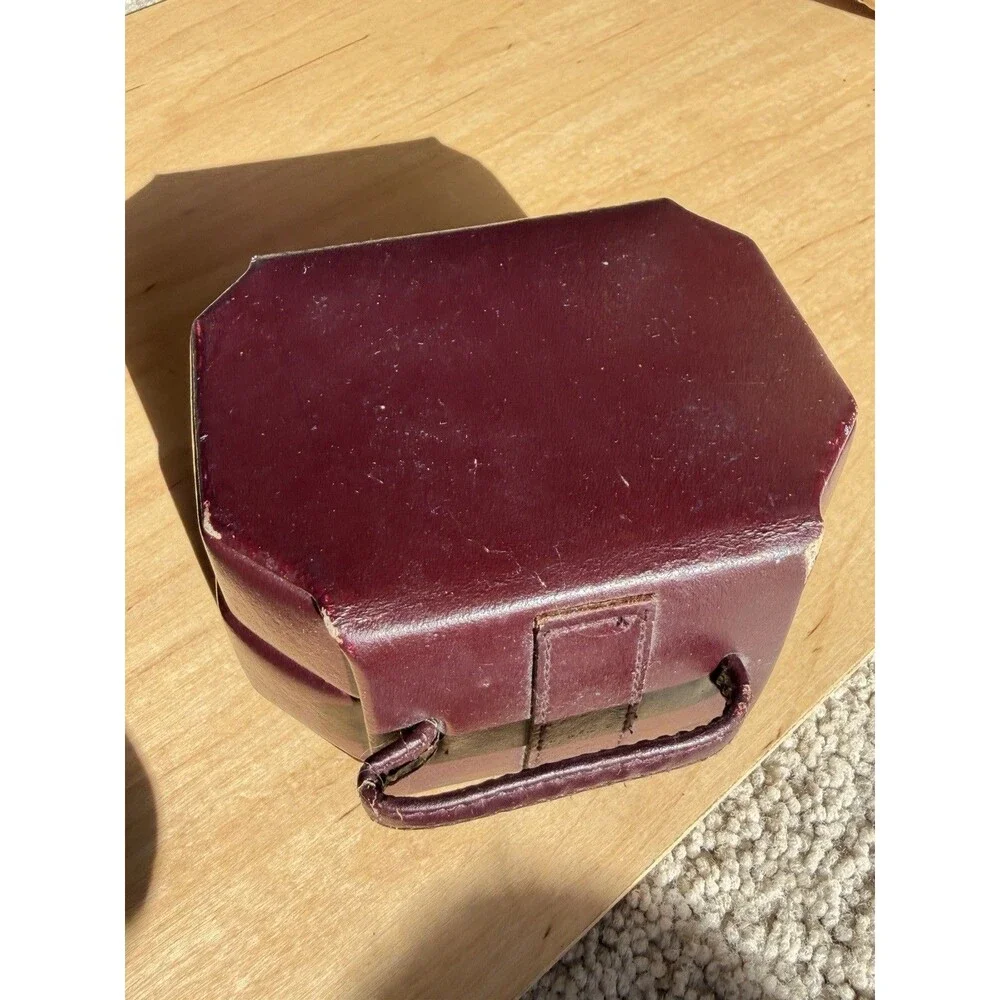 Vintage Burgundy LeatherOctagonal Jewelry Travel Case